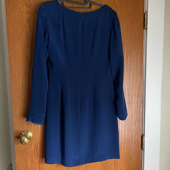Vintage Hugo Buscati Collection 100% Silk Blue Dress Cocktail Size 8 V-Neck - Picture 4 of 9